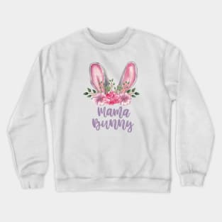 Mama Bunny Watercolor Bunny Ears with Pink and Purple Crewneck Sweatshirt